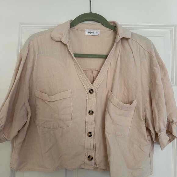 Carly Jean Los Angeles Tops - Carly Jean Los Angeles Cream Button Down Shirt with collar